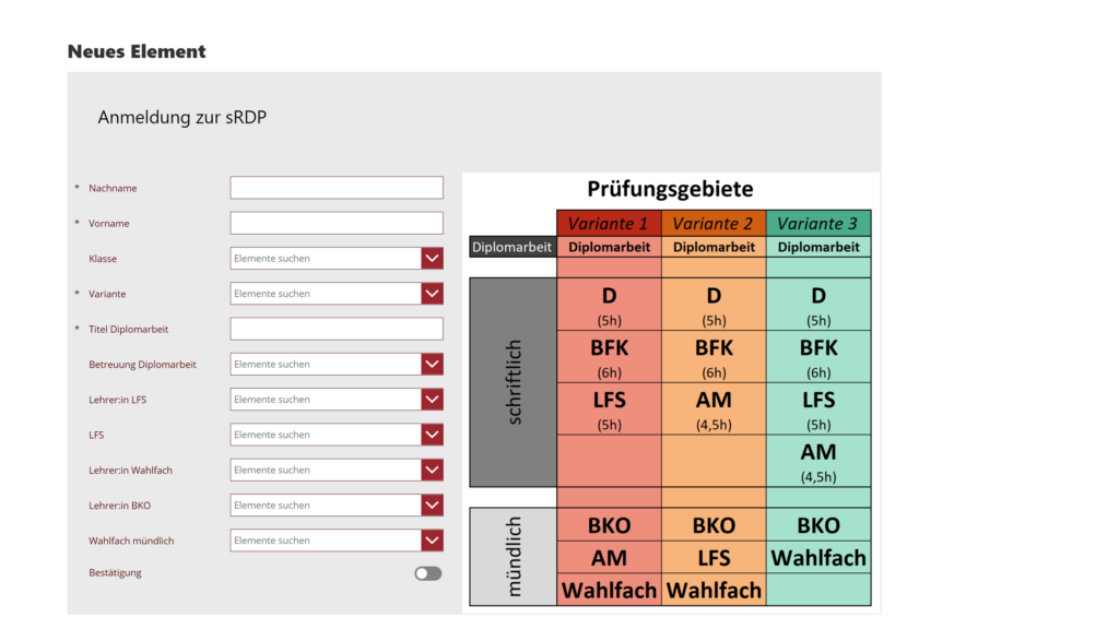 Online-Formulare (Maturaanmeldung,...)